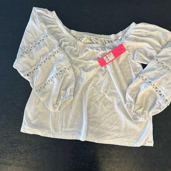 Lilly Pulitzer NWT White Katt Off Shoulder Blouse Top Size Large - Picture 4 of 5